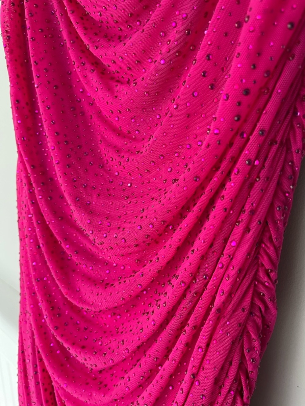 Diamond Rhinestone Ruched Mini Dress - Fuchsia - Picture 6 of 12